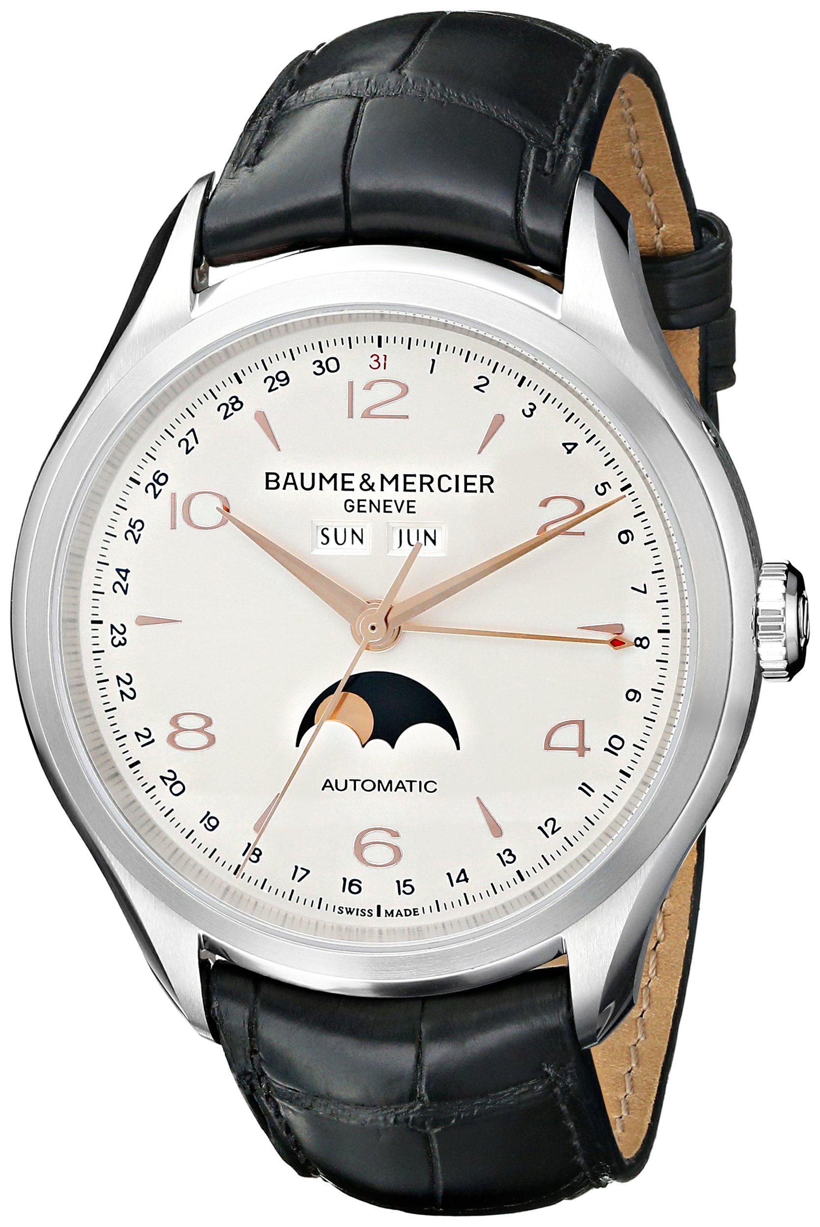 Baume-Mercier-Herren-bmmoa10055-Clifton-Edelstahl-Uhr-mit-Schwarz-Band-von-Baume-Mercier
