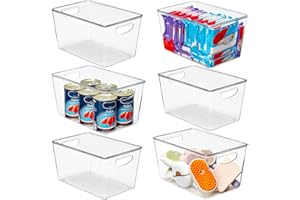 THEAOO 6 Pack Clear Storage Bins with Lids Stackable, Large Plastic Storage Bins with Handle for Pantry Organization and Storage, Perfect Containers for Fridge Organizer, Freezer, Kitchen, Cabinets, Bathroom