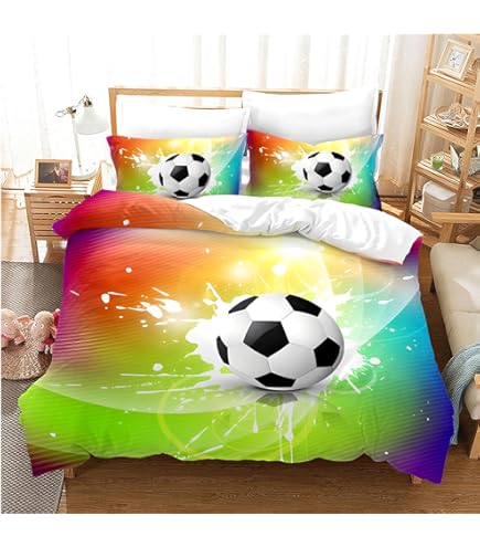 3D Dekbedovertrek Set, 3D Voetbal Voetbal Gedrukt Kinderen Jongen Quilt