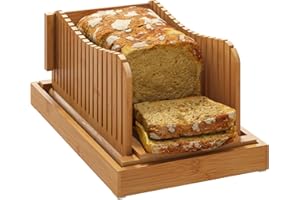 VRICCC Bread Slicer, Bamboo Wood Homemade Bread Guide, 3 Slice Thickness, Foldable Compact Cutting Guide with Crumb Tray