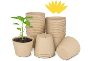 CEED4U 30 Packs 10 cm Cardboard Plant Pots, Seed Starter Pots Kits with Drainage Holes, 50 Pcs Plant Labels, Biodegradable, Garden Germination Nursery Pot