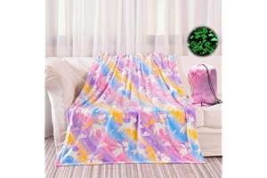 Tociwih Unicorn Glow in The Dark Blanket for Girls, Unicorns Gifts Toys for Girls Age 2 3 4 5 6 7 8 9 10 Year Old, Soft Blanket for Birthday Gifts, 50''x60''