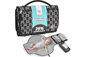 LIFEFLUENT Wickelunterlage Unterwegs - Tragbare Wickelauflage für Baby mit Wischtasche, wasserdicht und leicht zu reinigen, Schwarz