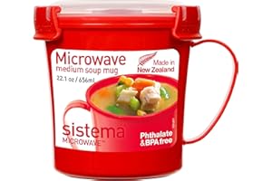 Sistema Microwave Soup Mug | 656 ml | Microwave Food Container with Steam Release Vent | BPA-Free | Red | 1 Count