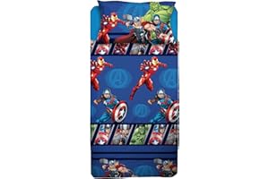 HERMET Avengers Single Bed Sheet Set, Disney Single Bed Set, Top Sheet, Fitted Sheet, Pillowcase, Blue, Marvel, Disney, 100% Cotton, Official Product