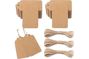 G2PLUS 200 PCS Etichette Regalo,Etichette in Carta Kraft,7x4CM Tag Regalo con Spago in Juta da 20M per Matrimoni,Compleanni e Natale (Marrone)