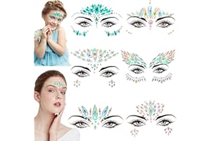 XIEXIESHER 6 Piezas Tatuajes Temporales, Pegatinas Cara, Cara Festiva con Diamantes de Imitación, Joyas de Diamantes de Imitación para Ojos, Efecto, Fiestas, Espectáculos y Maquillaje