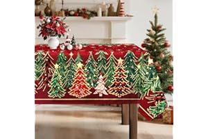 Arquiel Tovaglia Albero Di Natale Rosso And Oro Rettangolare Di Tovaglie Impermeabile, Copritavolo Stampato Lavabile Tessuto Per Ristorante Decorazione (140×180 Cm)