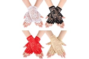 Geyoga 4 Paar Damen Kurze Fingerlose Spitzenhandschuhe Braut Spitze Handschuhe für Halloween Cosplay, Mehrfarbig