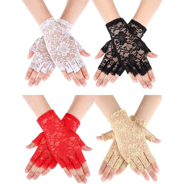 YHDDYG Guanti In Pizzo Arancione Senza Dita, Floreali Gotici Messicani, Per Donna, 21cm