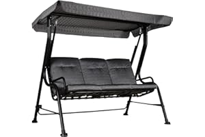 ‎OUTSUNNY Outsunny Hollywoodschaukel, 3-Sitzer Gartenschaukel, Verstellbares Sonnendach, Texteline Grau 200 x 120 x 170 cm