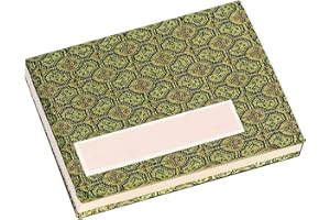 Honsell Leporello-Blocco da Disegno, 22 Fogli = 44 Pagine in cartoncino Cinese Naturale, 12 x 9 cm, 300 g/m², Copertina in Tessuto Broccato Oliva, Cartone, Verde/Bianco
