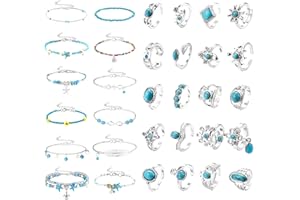 Kakonia Toe Rings and Anklets for Women Gold Silver Chain Beaded Anklets Turquoise Toe Rings Set Boho Ankle Bracelets Open Toe Rings Adjustable Beach Foot Jewelry