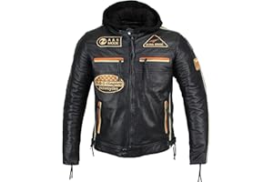 ALPHA SPEEDS Herren Motorradjacke Lederjacke Biker Jacke mit Protektoren Leder Jacke mit Kapuze Leather Jacket Fashion Jacket Custom