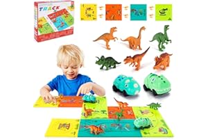 Vubkkty Dinosaur Toys for Boys, Toys for 4 Year Old Boy, 10Pcs Simple Combination Train Tracks, 6 Dinosaurs, 2 Race Cars, Christmas Birthday Gifts Dinosaur Car Toys for Kids Age 2 3 4 5