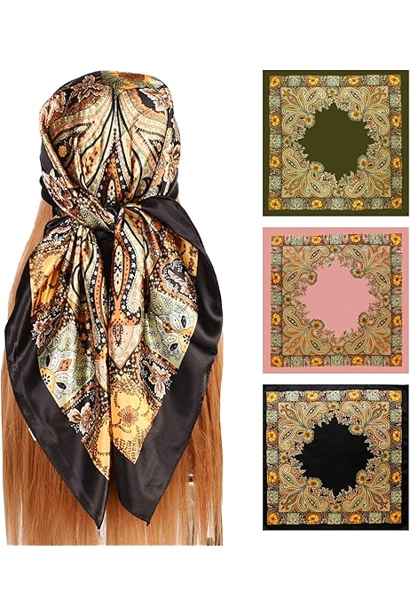 Set 3 Sciarpe Quadrate Donna - 60x60 Cm, Seta E Poliestere, Nero, Rosso, Bianco - Foto 13