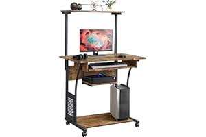 Yaheetech Scrivania per Computer, Tavolo Porta PC, Scrivania Moderno Porta Stampante da Studio con Ruote, Scrittoio con Tastiera Scorrevole, Tavolo da Lavoro