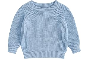 Geagodelia Toddler Baby Boy Girl Warm Sweater Long Sleeve Crew Neck Solid Color Knitted Pullovers Tops Knit Jumpers Sweatshirt Chunky Knitwear Fall Winter Clothes Outfits