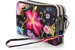 conisy Pochette da donna Semplice Portafoglio da polso con Cerniera, Grande Capacita Borsetta Lungo Floreale