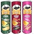 Cheese & Onion Sharing Crisps 185g with Prawn Cocktail Flavour & Smokey Bacon Flavour - Bundle Consisting of Pringles x3 185g Packs