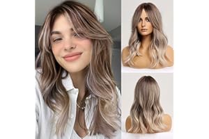 HAIRCUBE Curly Wigs for Women, Synthetic Hair Wig with Fringe for Daily Use or Cosplay (Ash Brown to Gray)