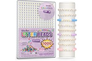 GIONLION 1000Pcs Letter Beads Gold, Round Alphabet Bead Friendship Bracelet Making Kit with Elastic String in Box, Colorful Smile Heart Preppy Beads for Jewelry Making, DIY Gift for Girls
