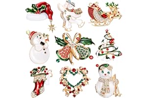 YAOMIAO 9 Pieces Christmas Pin Brooch for Women Rhinestone Crystal Xmas Element Pins Snowman Bells Christmas snowman Trees Jewelry Pins for Xmas Decorations