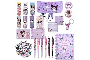 SIXOME School Supplies Stationery Set Cartoon - Cute Office Supplies Gifts for School Season Girls, Include Notebook, Pencil Case, Stickers, Lanyard with ID Card, Bookmarks, Badge, Keychain (Sanrio 2)