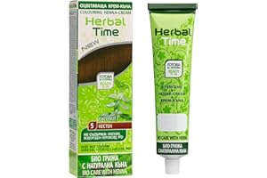 Herbal Time Henna Natural Cream Color Chestnut Nº 5 | Henna Coloring Cream with Nettle Extract | Gray Hair Cover | Temporary Color Dye Cream | Ammonia Free, Sulfates Free, Parabens Free | 75 ml