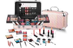 Hot Sugar Teen Makeup Kit, 27-Piece Cosmetic Gift Set for Women with Train Case, Eye Shadow Palettes, Blushes, Lip Glosses, Lipsticks, Eye Pencils, Brushes, Mirror (Pink Heart)