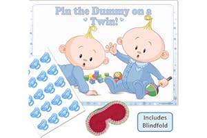 Uk Baby Shower Co Ltd - Twins Baby Shower Game - Pin the Dummy on a TWIN! (20 Dummies WITH Blindfold, BLUE)