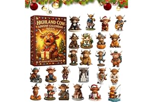 QBIOWER Highland Cow Advent Calendar 2025, 24 Days Christmas Countdown Calendar with Cute Mini Highland Cow Ornaments, Funny Holiday Highland Cattle Decorations for Xmas Tree Home Wall Door Decor