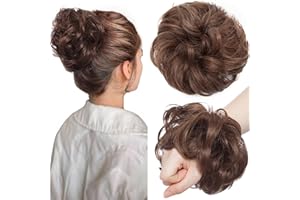 SEGOHAIR Haarteil Mit Gummiband,Verdickung VOLUMINÖS Unordentlicher Dutt Scrunchie Haargummi Mit Haaren, Brautfrisuren Messy Bun Dutt Haarteil Für Damen Mädchen Dunkelbraun mit Heller Kastanie 35g