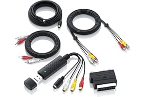 CSL-COMPUTER CSL - USB 2.0 Audio Video Grabber inkl. Zubehörset Neue Software Windows 11 fähig - VHS - Videoadapter zur Bearbeitung Nachbearbeitung - vergoldete Kontakte