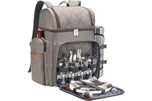 TWENTYNEXT Picknick-Rucksack für 4 Personen, Picknickkorb-Set, auslaufsichere Picknicktasche, Strandkühlrucksack mit isolierter Kühltasche, Picknickdecke, Camping, Park