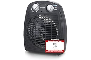 Emerio FH-106737.2, Note 1.5, kleiner kompakter portabler Heizlüfter für 20 m², 2 Heizleistungen + Ventilatorfunktion, verstellbarer Thermostat, Sicherheitsschalter, Handgriff, 2000 Watt, Anthrazit