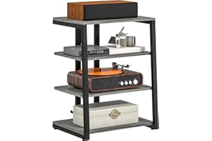 HOMCOM HiFi Stand, 4-Tier Media Storage Shelf with Adjustable Shelves, Power Strip Rack for Router, Record Player, Printer, Industrial TV Stand for up to 28 Inch TVs, Dark Grey