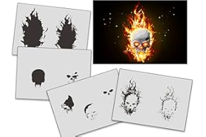 UMR-Design AS-326 Flames Skull Plantilla para aerografía Step by Step Size S