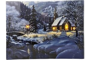 Jürgen Schleiß Konfektion LED-Bild Leinwandbild Leuchtbild Wandbild 30x40cm flackernd Wellnes Landschaft Winter Weihnachten