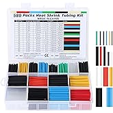 WUFANC Heat Shrink Tubing Set, 580 Pieces, Heat Shrink Tubes, Coloured Includes 6 Colours and 11 Sizes, 2:1 Shrink Ratio, Hea