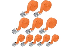 POWZOO 10 Pièces Sangle d'Arrimage, 4M x 25mm,Charge maximale 250 kg,pour Fixation Moto/Voiture/Porte Vélo/Bagage/Déménagement Puissance de Traction.(Orange)