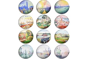 Berkin Arts 12 pezzi di magneti per frigorifero in vetro cristallo trasparente rotondo, forte magnetico, adesivi frigo paesaggio colorato Post-impressionismo Espressionismo Serie Henri Matisse