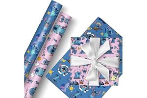 Bonamana Stitch 2 rollos de papel de regalo de 43 cm x 3 m, papel de regalo duradero Stitch para cumpleaños de niños, almacenamiento de fiestas, decoración festiva (rosa y azul)