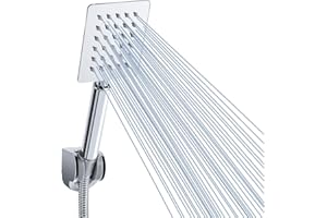 All Metal Handheld Shower Head - Voolan High Pressure Shower Heads, Simple Chrome Hand Shower Head with Teflon Tape, High Flow Even with Low Water Pressure (Square)