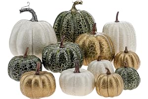 Funzhan 12 Stück Verschiedene Größe Künstliche Kürbisse Erntedank Schaum Kürbisse Herbst Ernte Dekoration Für Halloween Zuhause Küche Tabelle Party zubehör