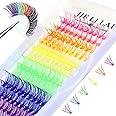 MozyVex Rainbow Colorful Eyelashes 3D Volume Lash Clusters Individual DIY 120pcs Fluffy Soft False Eyeash D Curl for Stunning Eye looks, 14 and 16mm Mixed 6 Colors Cluster Eyelash Extensions Pack