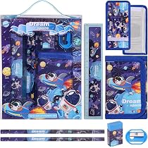 Set Cancelleria Per Bambini - 5 Matite 2B, Gomma Trasparente, Righello, Astuccio Con Scomparti Separati