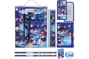 JIANTA Set Cancelleria Astronauta, Set Cancelleria per la Scuola che include 2 Matite, Portamonete, Righello, Gomma e Temperamatite, Regali di Compleanno Astronauta per Ragazze e Ragazzi