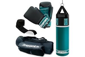 ScSPORTS® Set de Sacs de Boxe - 5,5 kg / 12 kg, Gants de Boxe, Bandages de Boxe, Ceinture en Nylon, Sac à Dos Assorti, Rembourrage Lourd - Jeu de Sacs de Frappe