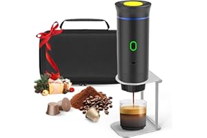 Umisu Machine à Café Portable, 3 en 1 Cafetière Expresso avec Support et Sac, Batterie Rechargeable 7500mAh, Compatible Capsules et Café Moulu, Pour Voyage, Camping, Voiture, Bureau (Noir)